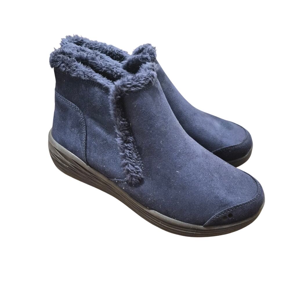 Ryka Womens Nylah Booties Navy Blue 8 Faux Fur Trim